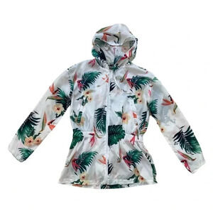 Liu Jo White Tropical Print Windbreaker Hoodie Jacket Size L